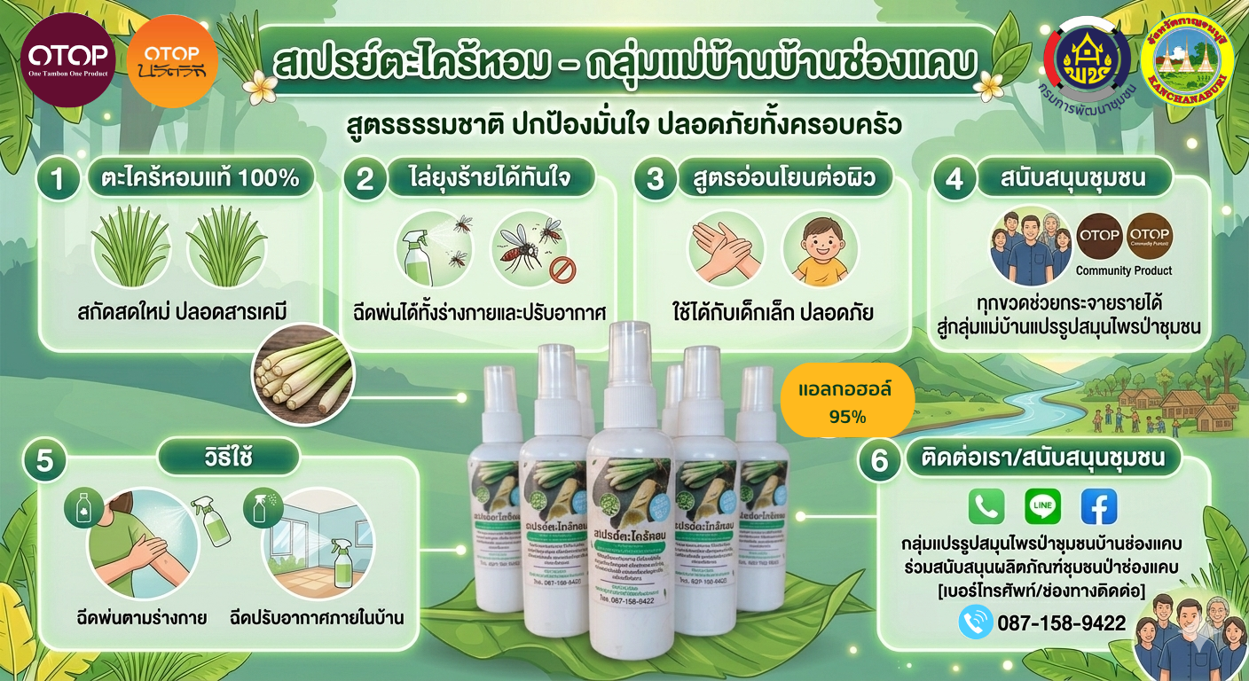 สเปรย์ตะไคร้หอมแท้จากไทรโยค